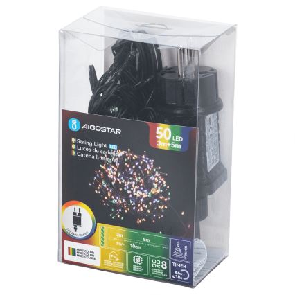 Aigostar - LED Outdoor Christmas String Lights 50 LEDs/8 modes 8 m IP44 multicolor