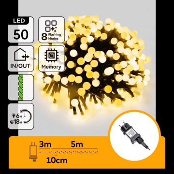 Aigostar - LED Outdoor Christmas String Lights 50 LEDs / 8 Modes, 8m, IP44, Warm White