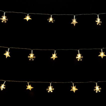 Aigostar - LED Outdoor String Lights, 50 LEDs, 8 Modes, 3×AA, 5 m, IP44, Warm White, Star-shaped