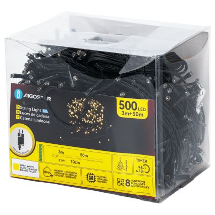 Aigostar - LED Outdoor Christmas String Lights 500 LEDs / 8 Modes 50m IP44 Warm White