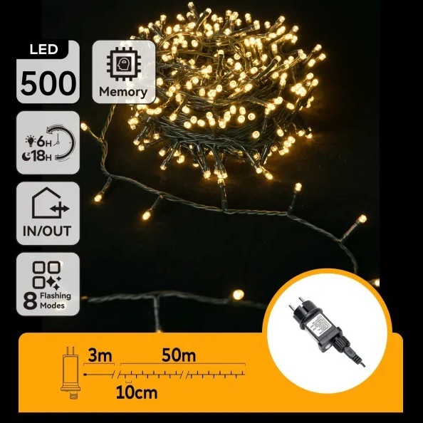 Aigostar - LED Outdoor Christmas String Lights 500 LEDs / 8 Modes 50m IP44 Warm White