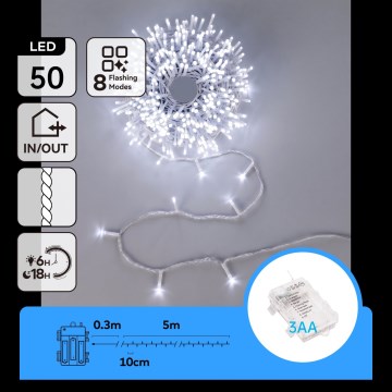 Aigostar - LED Outdoor Christmas String Lights 50xLED 5.3 m IP44 cool white