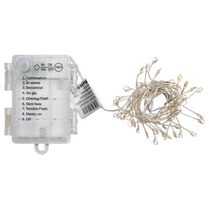 Aigostar - LED Outdoor Christmas string lights 50xLED/8 functions 3xAA 1.8m IP44 multicolor