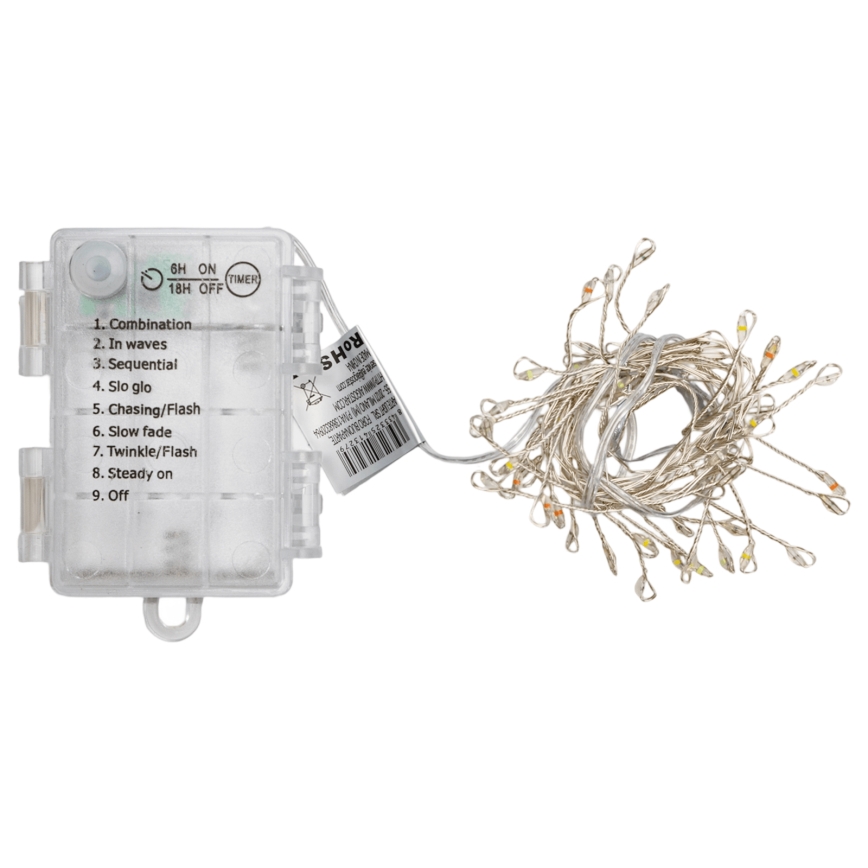 Aigostar - LED Outdoor Christmas string lights 50xLED/8 functions 3xAA 1.8m IP44 multicolor