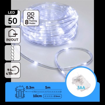 Aigostar - LED Outdoor Christmas String Lights 50xLED/8 functions 3xAA 5.3 m IP44 cool white