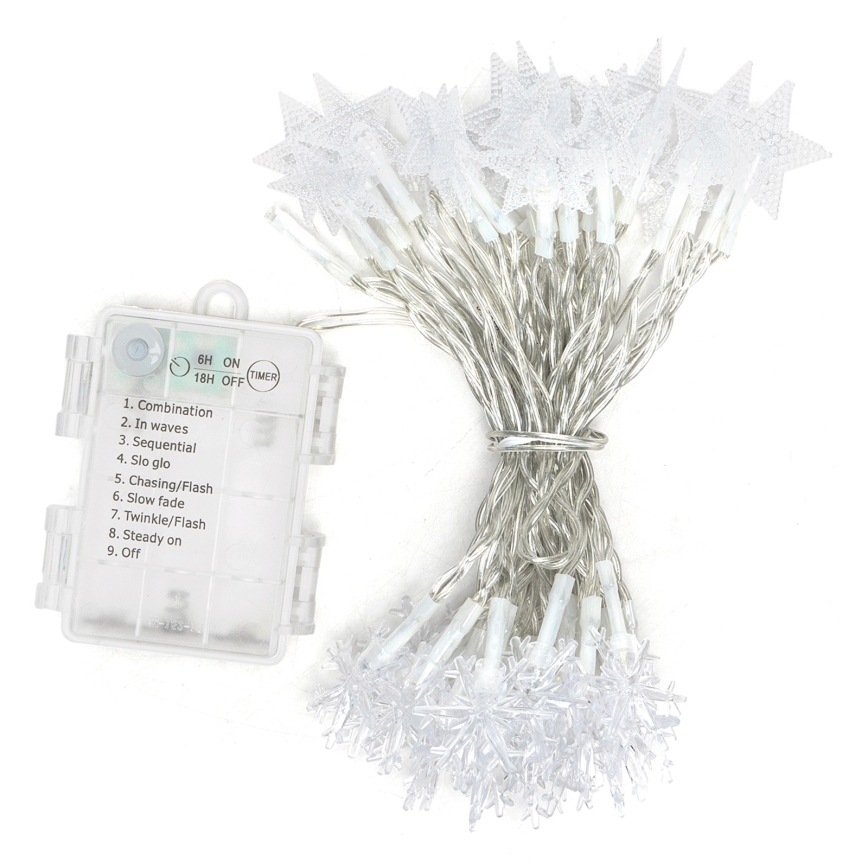Aigostar - LED Outdoor Christmas String Lights 50xLED/8 functions 3xAA 5 m IP44 cool white