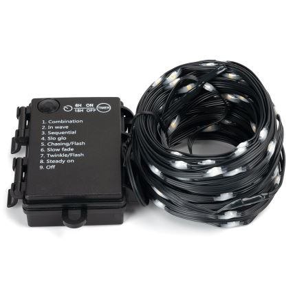 Aigostar - LED Outdoor Christmas string lights 50xLED/8 modes 3xAA 5,3m IP44 warm white