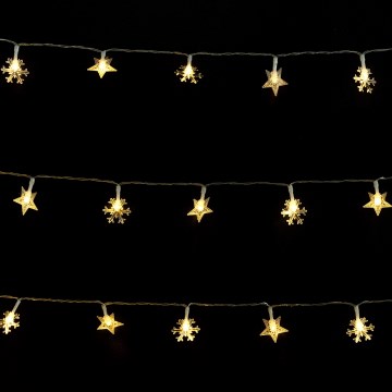 Aigostar - LED Outdoor Christmas String Lights, 50xLED / 8 modes, 3xAA, 5 m, IP44, warm white, stars