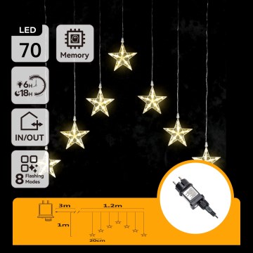 Aigostar - LED Outdoor Christmas String Lights, 70 LEDs / 230V, 1.2 x 1 m, IP44, Warm White, Star Motifs