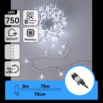 Aigostar - LED Outdoor Christmas String Lights 750 LEDs/8 functions 78m IP44 cool white