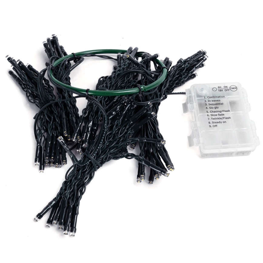 Aigostar - LED Outdoor Christmas String Lights 90 LEDs/8 functions 3xAA 1.5m IP44 warm white