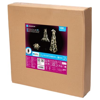 Aigostar - Outdoor LED Christmas Tree 100 LEDs 1.5 m IP44 White/Gold Cool White