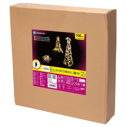 Aigostar - LED Outdoor Christmas Tree, 100 LEDs, 1.5 m, IP44, White/Gold, Warm White