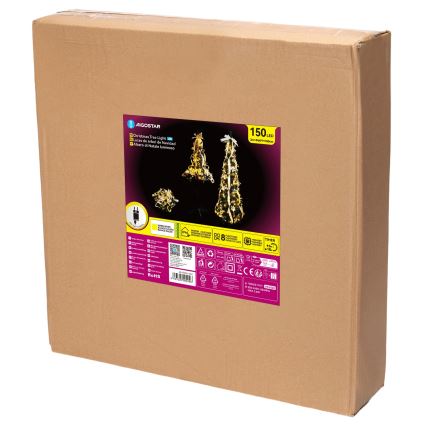 Aigostar - LED Outdoor Christmas Tree 150 LEDs 1.8 m IP44 White/Gold Warm White