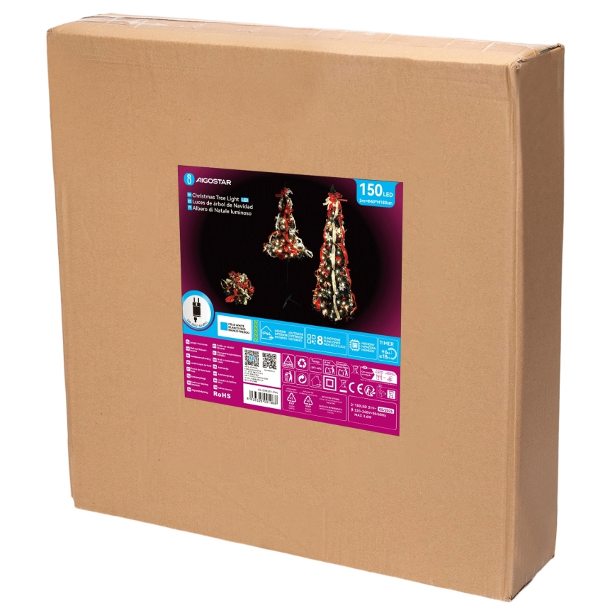 Aigostar - Outdoor LED Christmas Tree 150 LEDs 1.8 m IP44 Red & Cool White