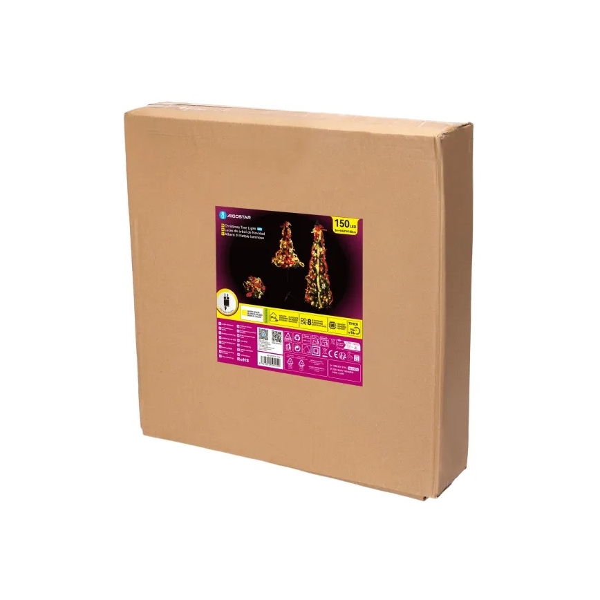 Aigostar - LED Outdoor Christmas Tree, 150 LEDs, 1.8 m, IP44, Red/Gold, Warm White