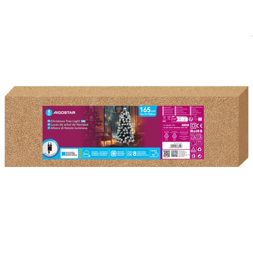 Aigostar - LED Outdoor Christmas Tree 165 LEDs/8 functions 1.5 m IP44 Cool White