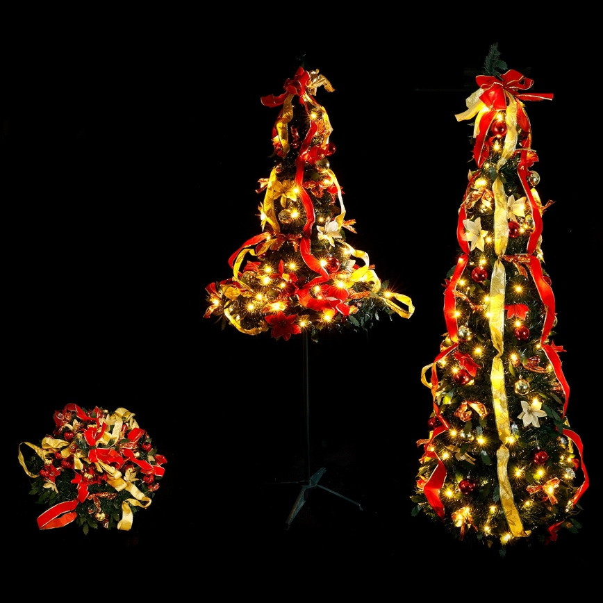 Aigostar - Outdoor LED Christmas Tree, 80 LEDs, 1.2 m, IP44, Red/Gold, Warm White
