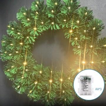 Aigostar - LED Outdoor Christmas Wreath, 72 LEDs / 3×AA, Ø 50 cm, IP44, Warm White