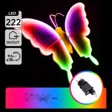 Aigostar - LED Outdoor Decoration 222xLED/12W/230V 60 cm IP44 butterfly/multicolor