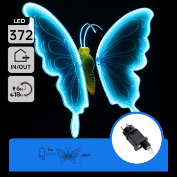 Aigostar - LED Outdoor Decoration 372 LEDs 60 cm IP44 Butterfly/Blue