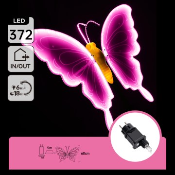 Aigostar - LED Outdoor Decoration 372 LEDs 60 cm IP44 Butterfly/Pink