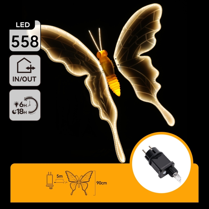 Aigostar - LED Outdoor Decoration 558 LEDs 90 cm IP44 Butterfly / Warm White
