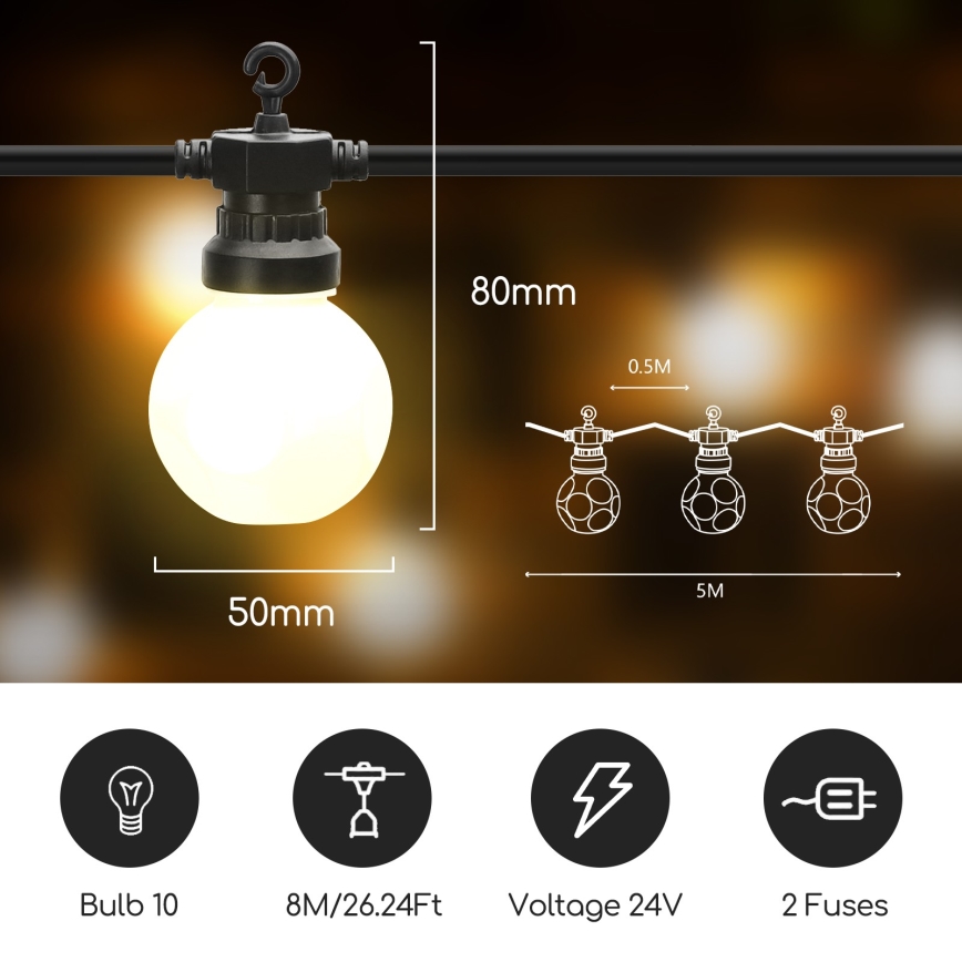 Aigostar - LED Outdoor decorative chain 10xLED/8m IP44 warm white