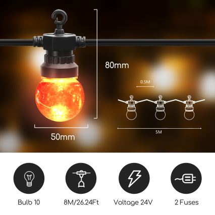 Aigostar - LED Outdoor decorative chain 10xLED/8m IP44 warm white