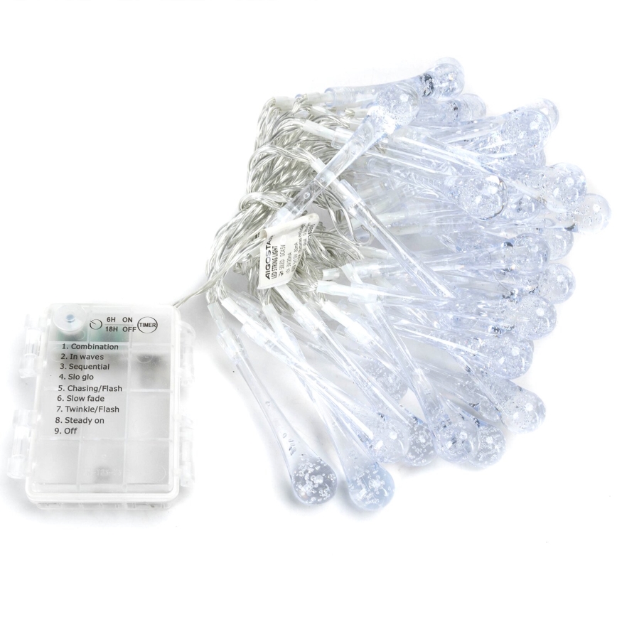 Aigostar - LED Outdoor decorative chain 50xLED/8 functions/3xAA 5,3m IP44 cool white
