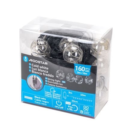 Aigostar - LED Outdoor Decorative String Lights, 160 LEDs, 10 m, IP44, Cool White