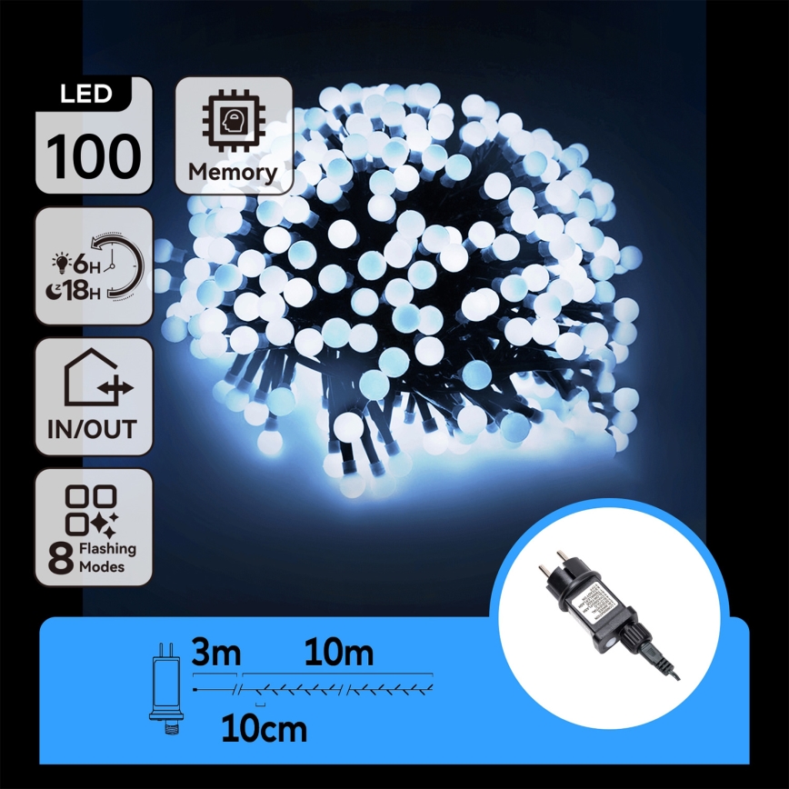 Aigostar - LED Outdoor Decorative String 100xLED/8 Functions 10 m IP44 Cool White