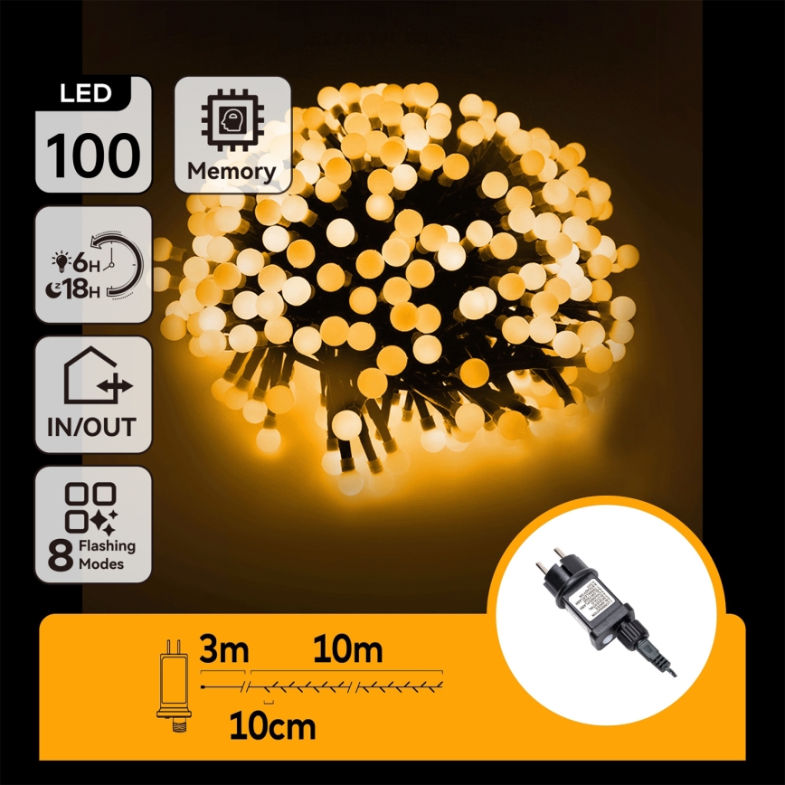 Aigostar - LED Outdoor Decorative String Lights, 100 LEDs, 8 Modes, 10 m, IP44, Warm White
