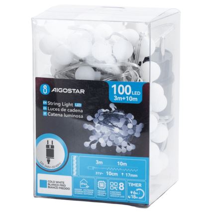 Aigostar - LED Outdoor Decorative String Lights, 100 LEDs, 8 Modes, 10 m, IP44, Cool White