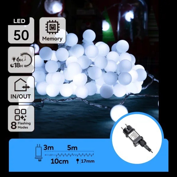 Aigostar - LED Outdoor Decorative String Lights 50 LEDs / 8 Functions, 5 m, IP44, Cool White