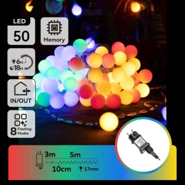 Aigostar - LED Outdoor Decorative String Lights, 50 LEDs / 8 functions, 5 m, IP44, multicolor