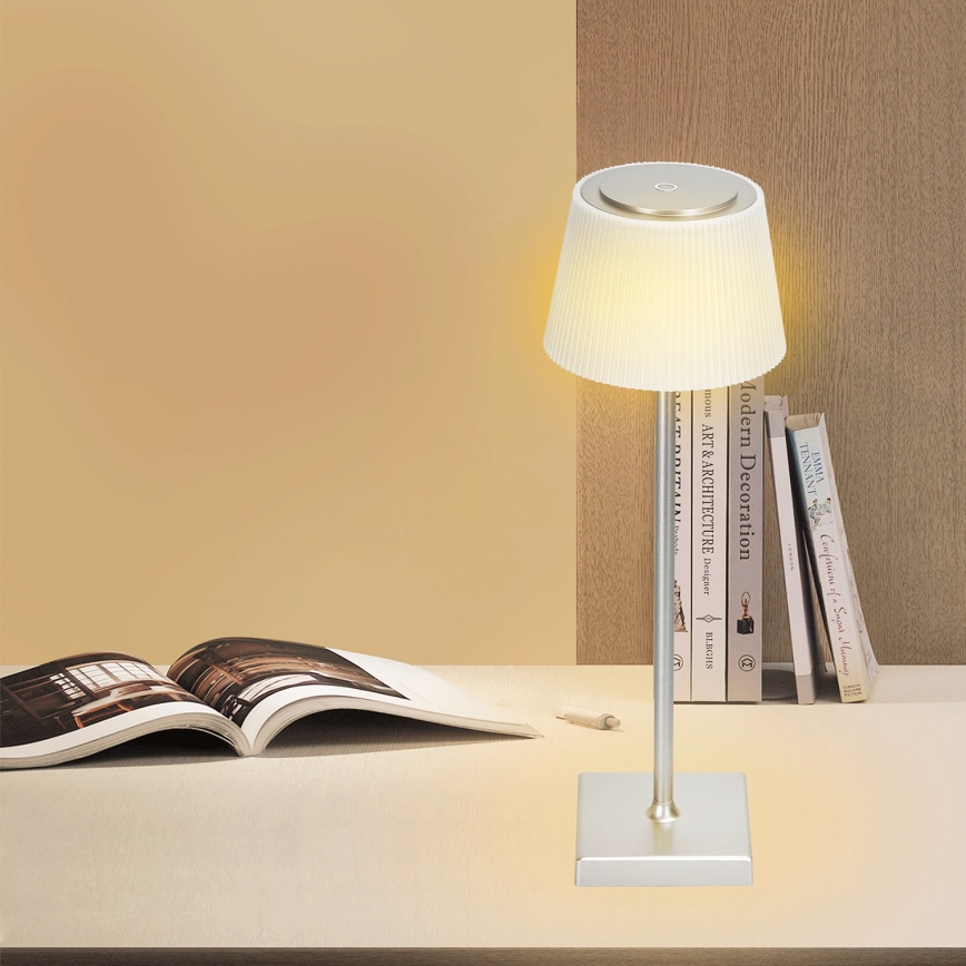 Aigostar - LED Outdoor dimmable rechargeable table lamp LED/4W/5V 3600mAh white/matte chrome IP54