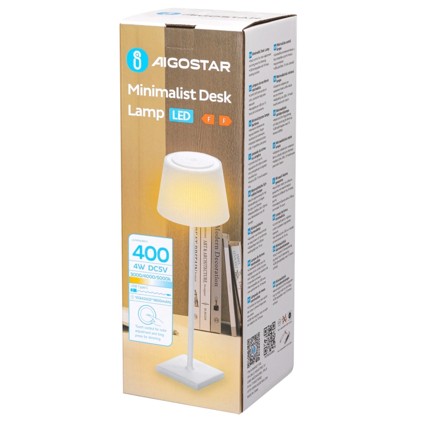 Aigostar - LED Outdoor dimmable rechargeable table lamp LED/4W/5V 3600mAh white IP54
