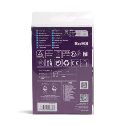 Aigostar - LED Outdoor String 50xLED/8 modes 3xAA 5,3m IP44 multicolor