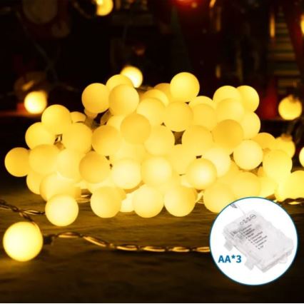 Aigostar - LED Outdoor String Lights, 100 LEDs, Battery-Powered (3×AA), 8 Modes, 10.3 m, IP44, Warm White