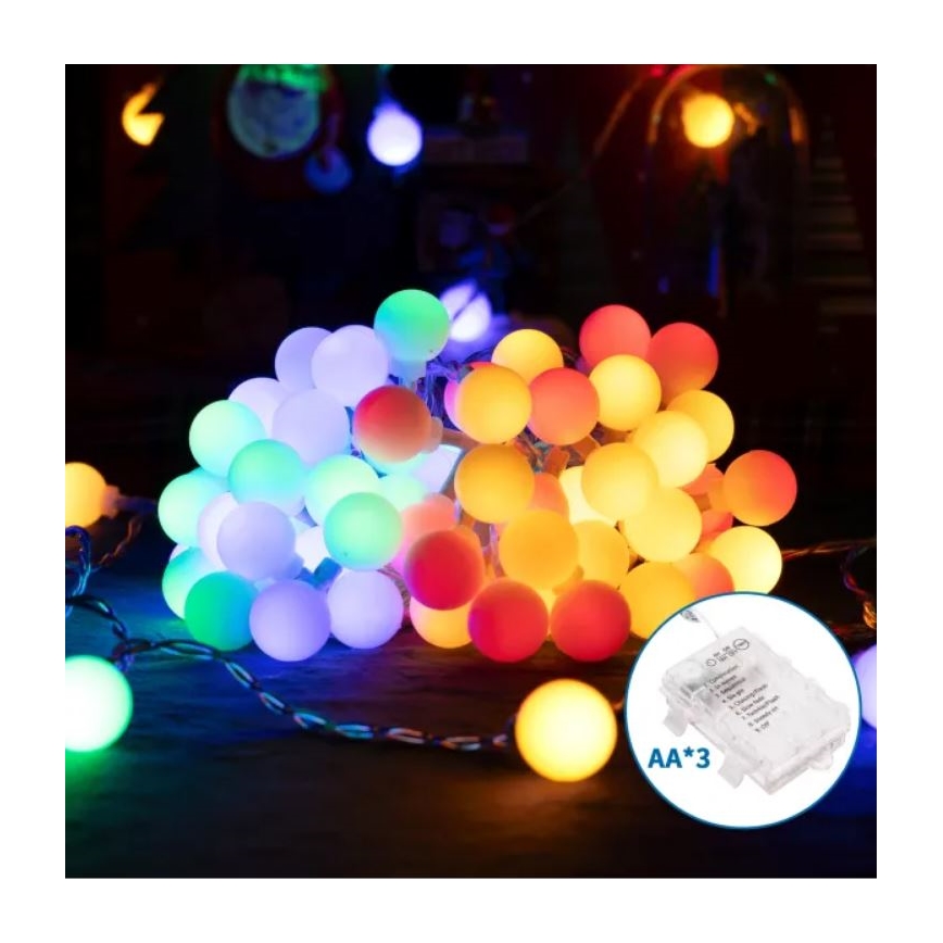 Aigostar - LED Outdoor String Lights 100 LEDs/3x AA/8 lighting modes 10.3 m IP44 multicolor