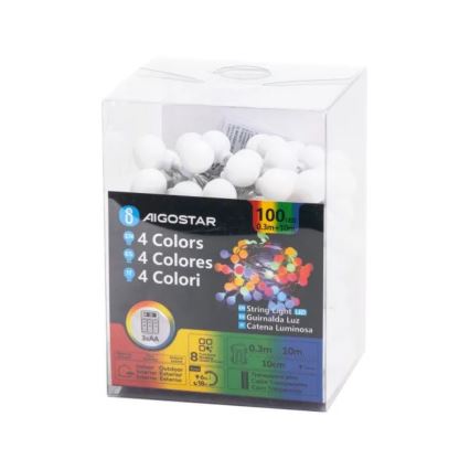 Aigostar - LED Outdoor String Lights 100 LEDs/3x AA/8 lighting modes 10.3 m IP44 multicolor
