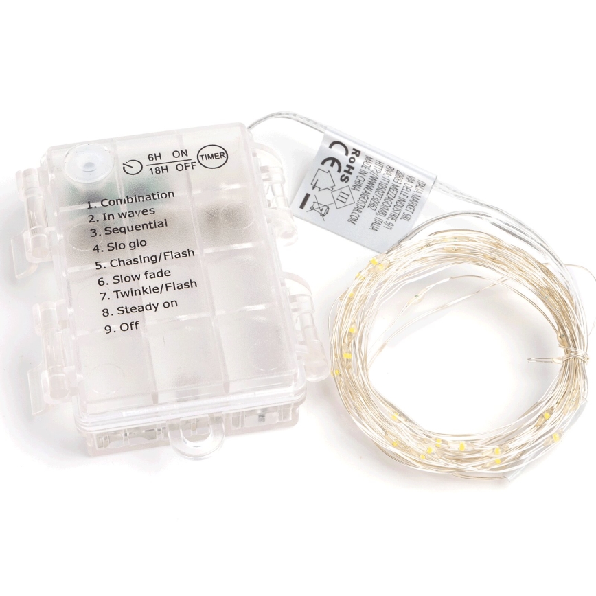 Aigostar - LED Outdoor String Lights 100 LEDs / 8 Functions 3xAA 10.3 m IP44 Warm White
