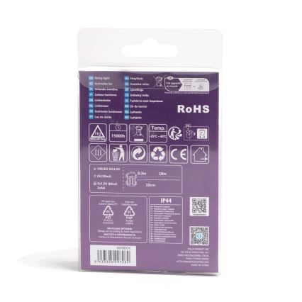 Aigostar - LED Outdoor String Lights 100 LEDs/8 Modes/3×AA/10.3 m/IP44/Multicolor