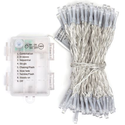 Aigostar - LED Outdoor String Lights 100 LEDs / 8 modes 3xAA 10.3 m IP44 Warm White