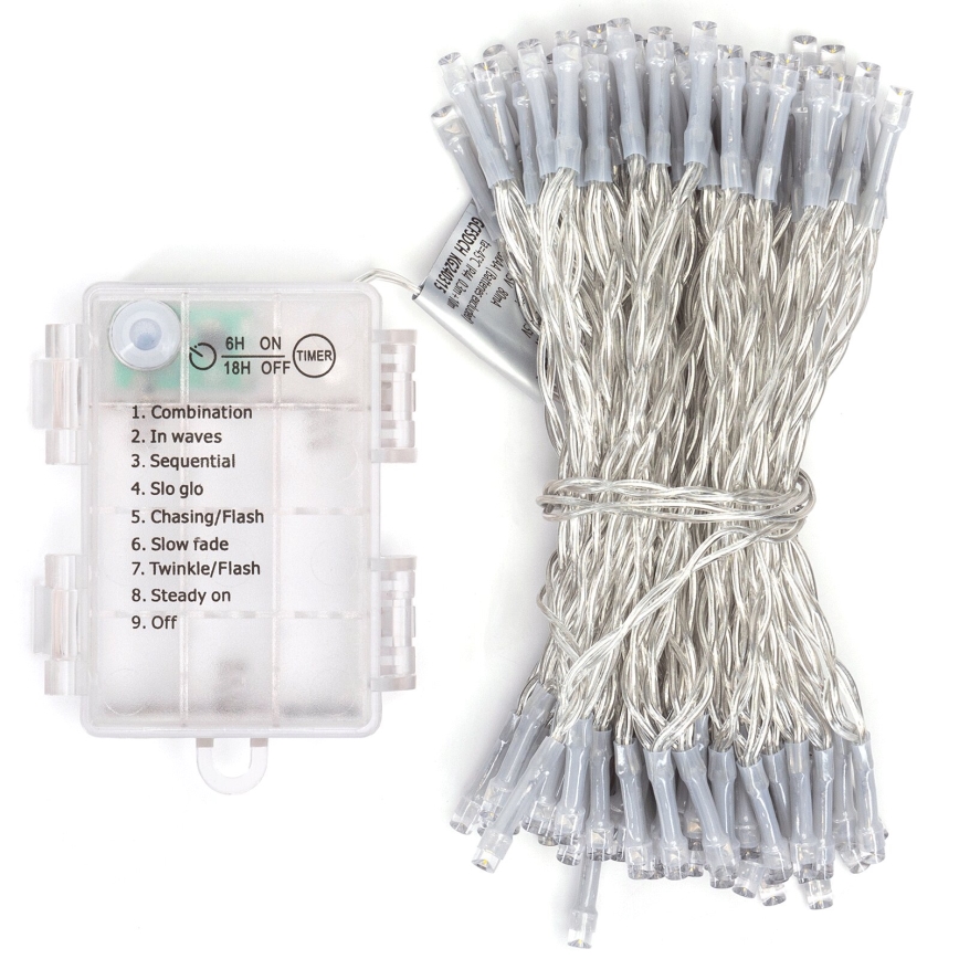 Aigostar - LED Outdoor String Lights 100 LEDs / 8 modes 3xAA 10.3 m IP44 Warm White