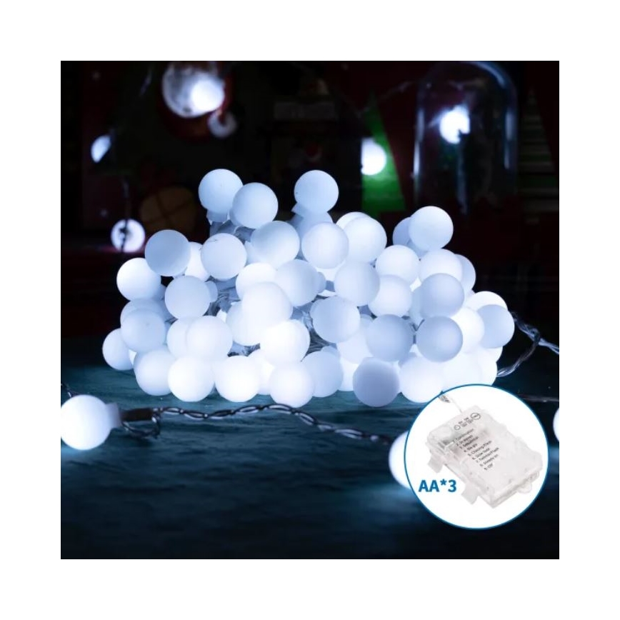 Aigostar - LED Outdoor Christmas string lights 100xLED/3xAA/8 modes 10,3 m IP44 cool white