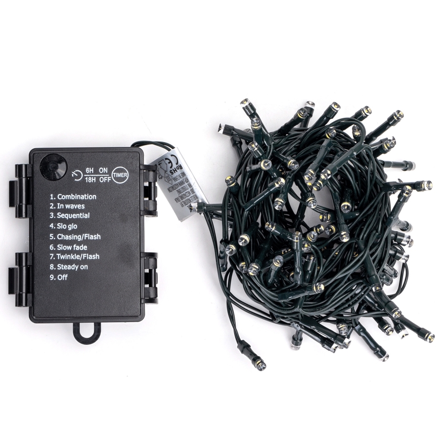 Aigostar - 100-LED Outdoor String Lights, 8 Modes, Battery-powered (3xAA), 5.3 m, IP44, Multicolor