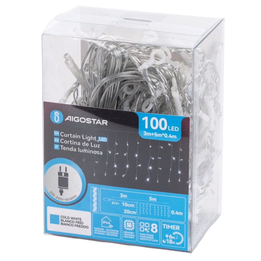 Aigostar - LED Outdoor String Lights 100xLED/8 modes 5x0,4m IP44 cool white