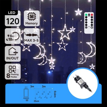 Aigostar - LED Outdoor String Lights 120 LEDs/6W/230V/8 lighting modes 3x0.6m IP44 cool white + remote control